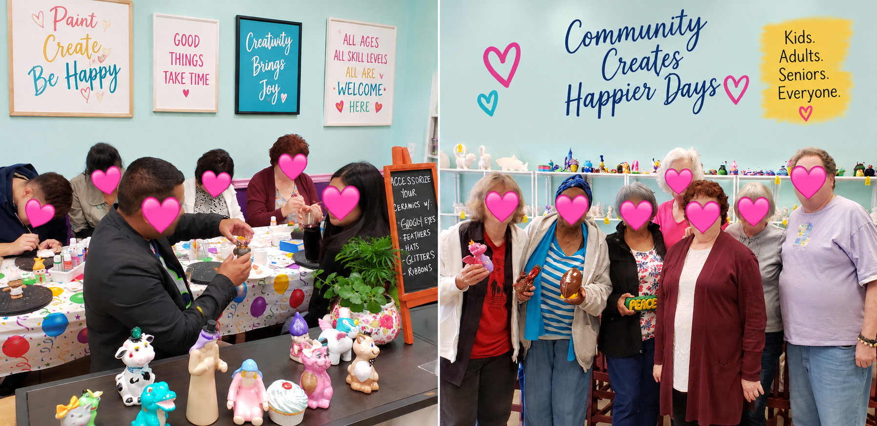 Happy Creations adults and seniors at community paint nights