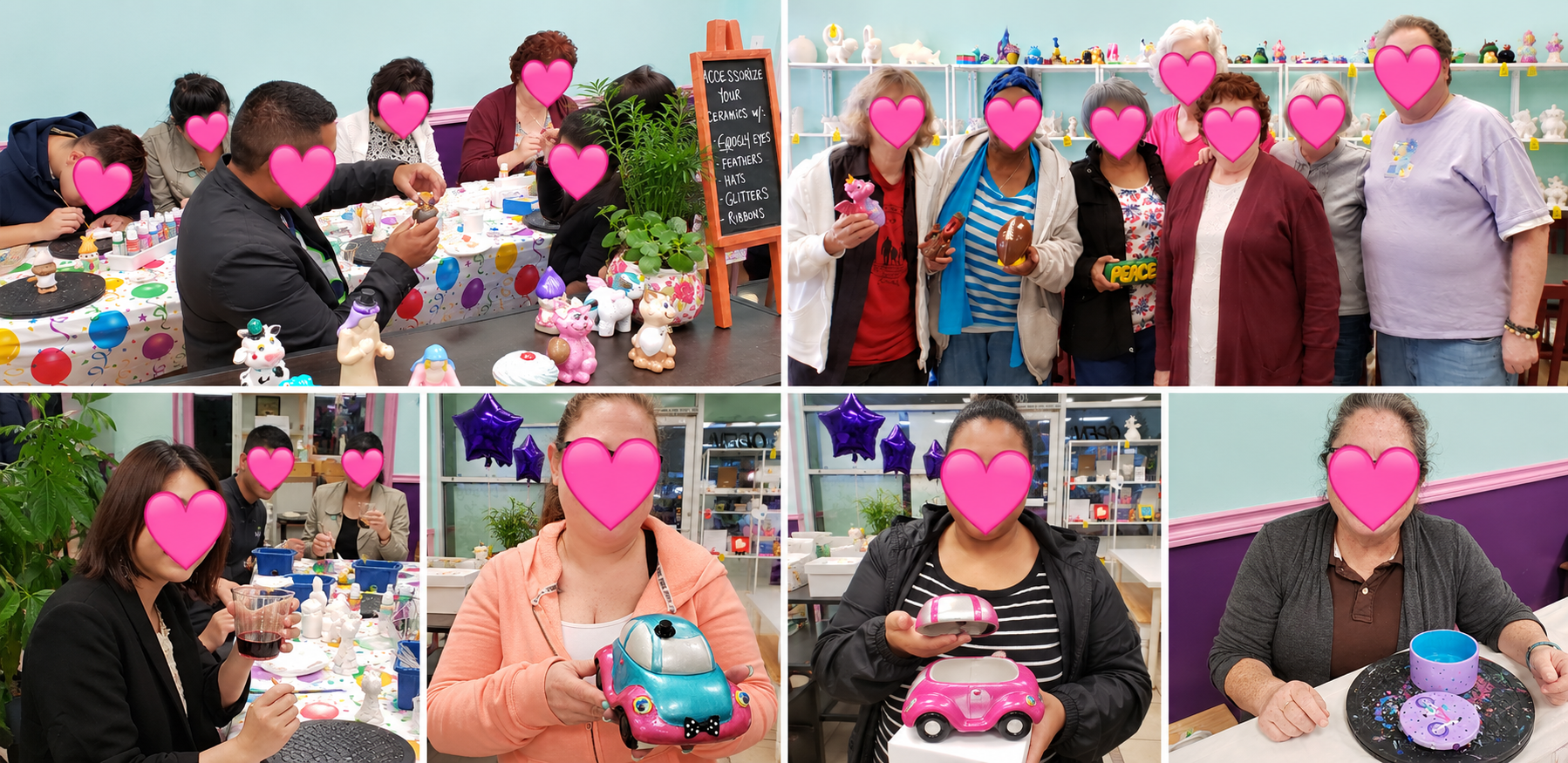Real Happy Creations participants with faces covered for privacy