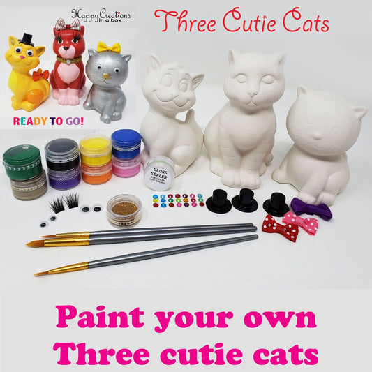 🐾🎨 Paint Your Own Three Cutie Cats Ceramic Kit – Purr-fect Fun for All Ages! 🎨🐾